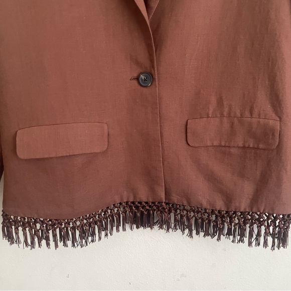CAMI NYC Chitra Jacket In Coconut Macrame Fringe Hem Linen Blend Size Small - Picture 6 of 6